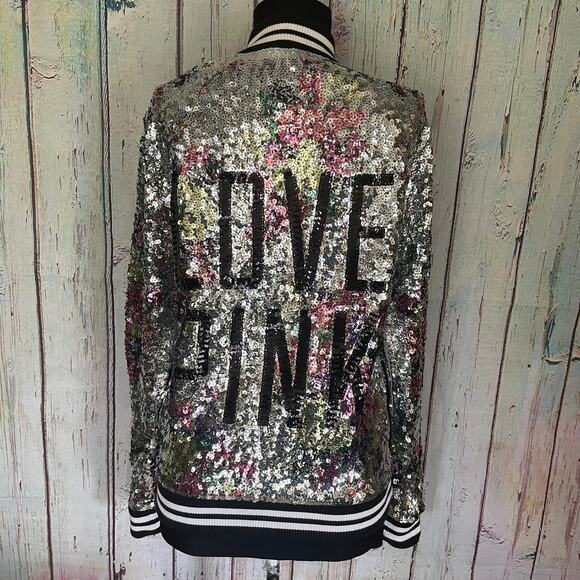 Victoria's Secret PINK Jacket Womens XS Multicolor Sequin Varsity Bomber - Picture 1 of 7